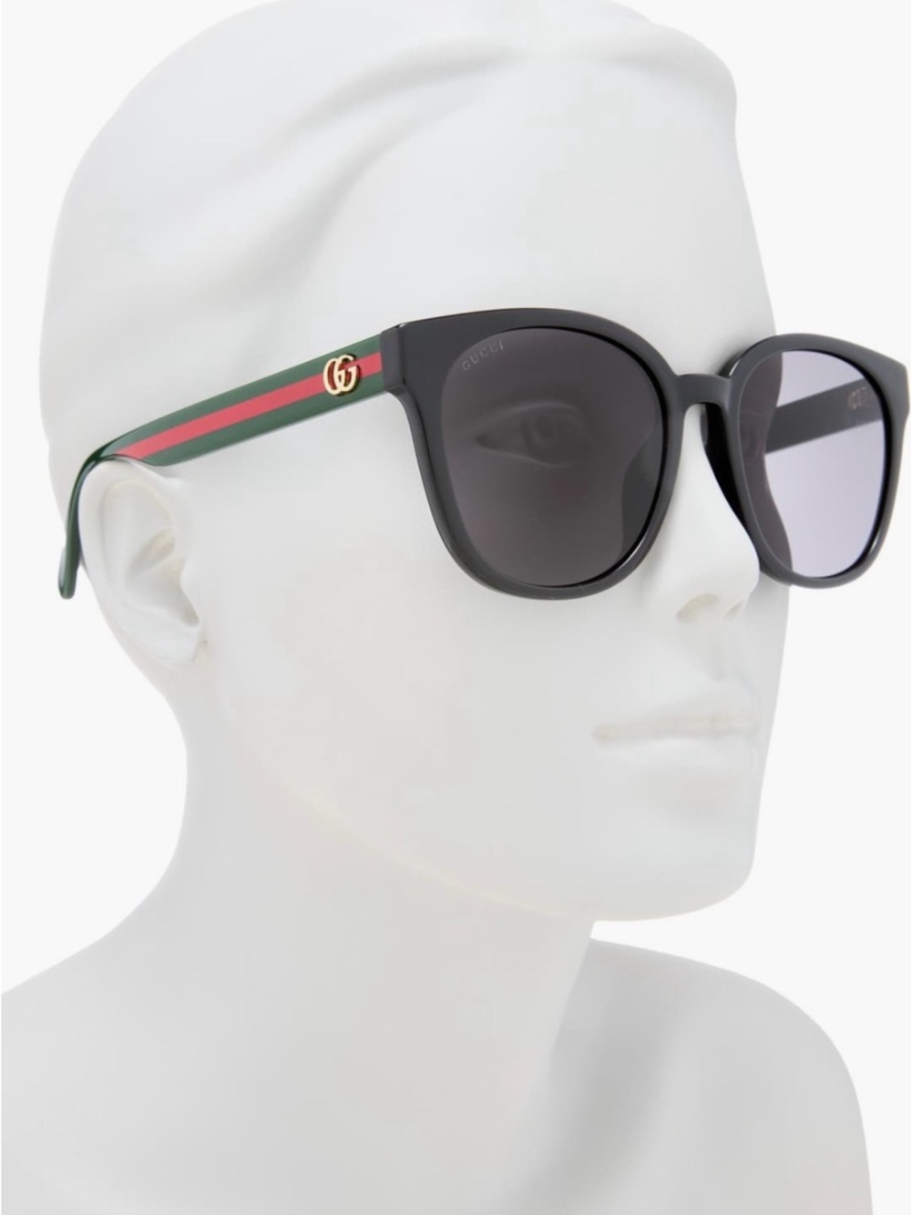 Gucci Black Frame Sunglasses with Green and Red Striped Temples